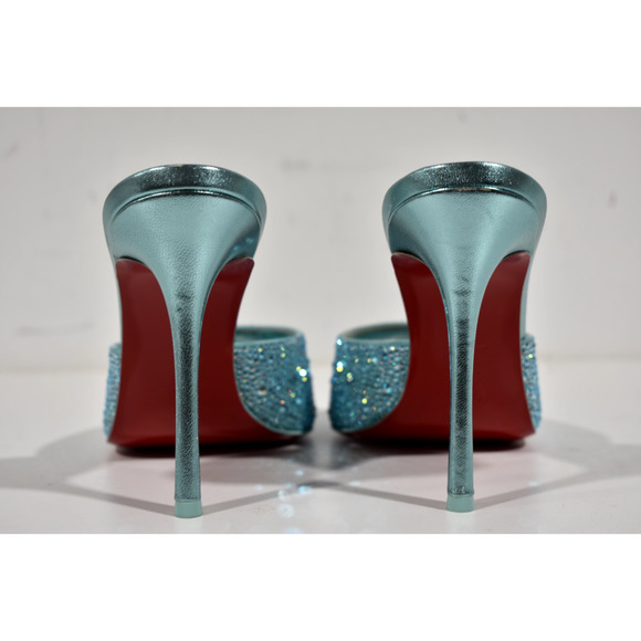 Christian Louboutin Me Dolly Strass 100 Blue Backless Sandal Mule Heel Pump 39